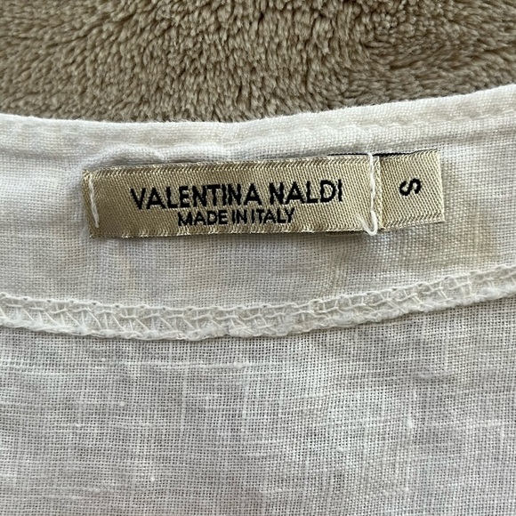 Valentina Naldi 100% Linen White Ruffled Eyelet Sleeveless Blouse Top Size Small - Picture 6 of 9